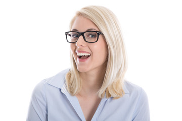 Fototapeta premium Lachende junge Auszubildende mit Brille