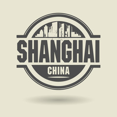 Stamp or label with text Shanghai, China inside, vector