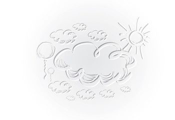 Hand drawing sky with clouds and sun.