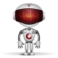 Robot Doctor with stethoscope. Screen indicator show cardiogram
