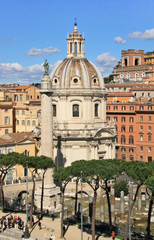 Rome, Italy. Church of Santa Maria di Loreto and Trajan Column.