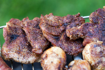 barbecue with delicious grilled meat on grill