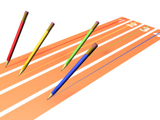 Four pencils are racing at athletic track