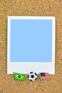 ポラロイド　サッカー　国旗のピン　ブラジル　アメリカ