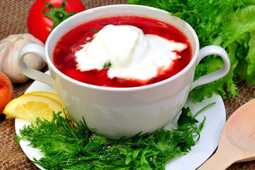 Traditional Russian-Ukrainian borscht soup