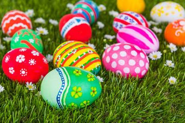 Easter Eggs on Fresh Green Grass