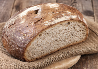 Bread on wooden table.