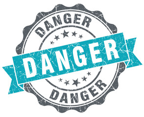 Danger blue grunge retro style isolated seal