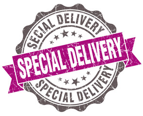 Special delivery violet grunge retro style isolated seal