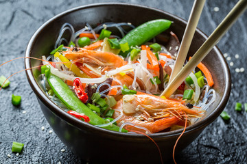 Noodles with vegetables and shrimps
