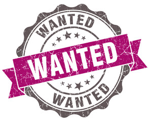 Wanted violet grunge retro style isolated seal