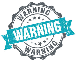 Warning turquoise grunge retro style isolated seal