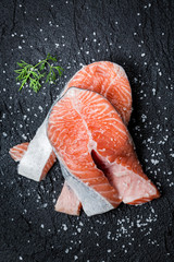 Fresh raw salmon prepared for frying
