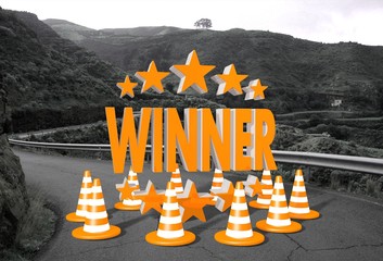 winner symbol on a road