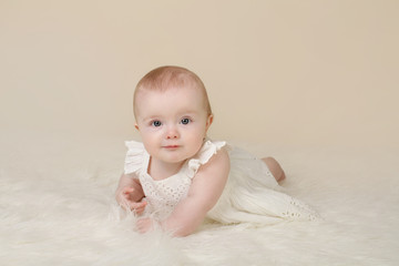 Baby Girl Tummy Time Smiling