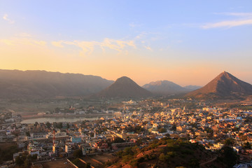 Aerial view of Pushkar city, Rajasthan, India