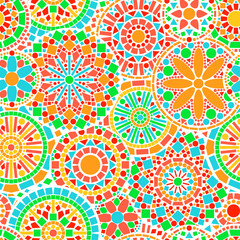 Colorful lacy circle flower mandalas seamless pattern