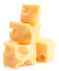 Pieces of cheese, isolated on white