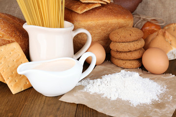 Tasty flour products close up