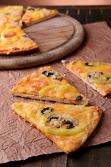 Tasty pizza on table close-up