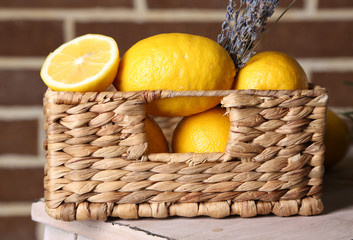 Fototapeta na wymiar Still life with fresh lemons and lavender