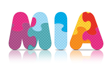 Vector MIA written with alphabet puzzle