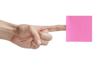 adult man hand showing sticky note