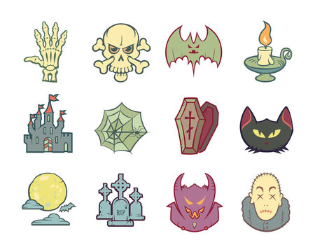 Halloween Icons Set. Isolated. Colored.