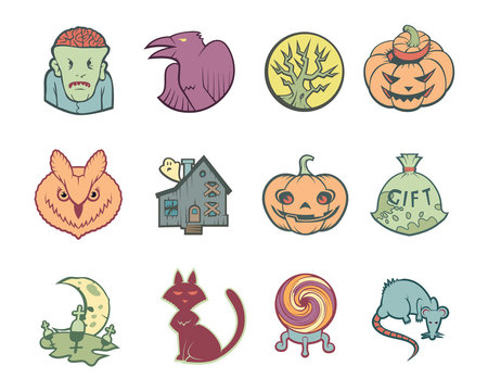 Halloween Icons Set. Isolated. Colored.