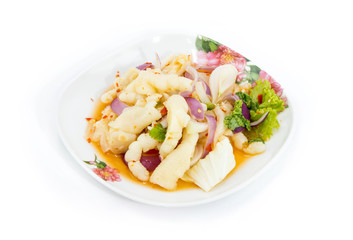 Spicy feet chicken salad on white background