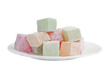 Turkish delight on a plate isolated