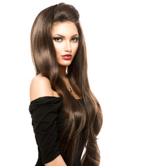 Beauty Woman with Long Healthy and Shiny Smooth Brown Hair