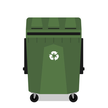 Wheeled garbage can with recycling symbol empty