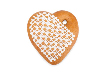 Ginger heart-shaped cookie with beautiful small rose isolated on