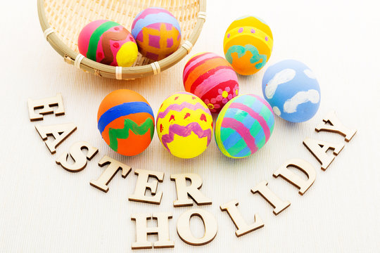 Colourful design easter egg with wooden word