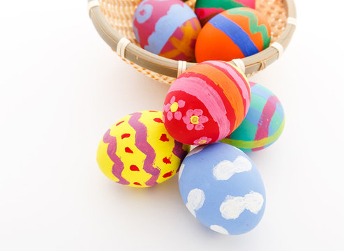 Painted easter egg in basket