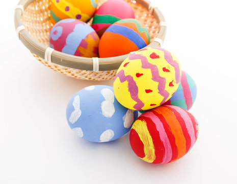 Colourful easter egg in basket