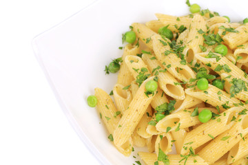 Pasta with parsley and green peas.