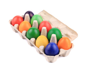 Colorful Easter Eggs in box.