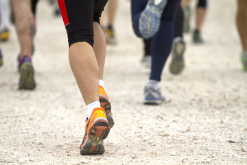Shoes of runners in a race