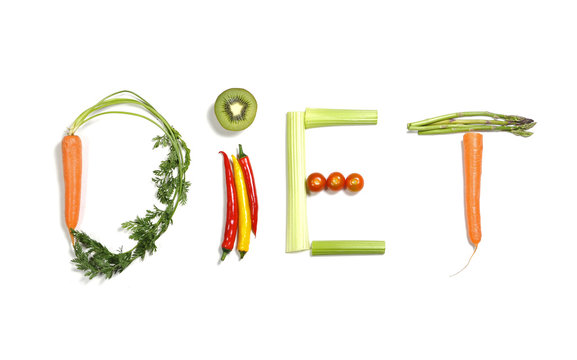 diet written with vegetables in healthy nutrition concept