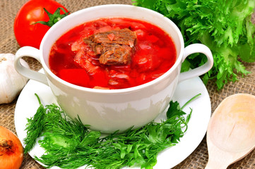 Traditional Russian-Ukrainian borscht soup
