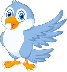 Cute blue bird cartoon waving