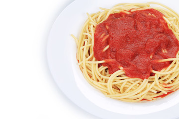 close up of spaghetti with tomato sauce