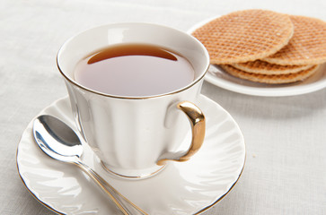 Morning breakfast with waffles and dea