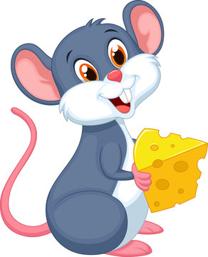 Cute mouse holding a piece of cheese