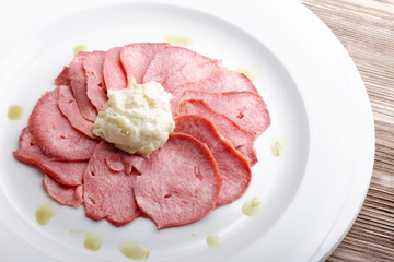 Smoked Beef Tongue with horseradish and salad