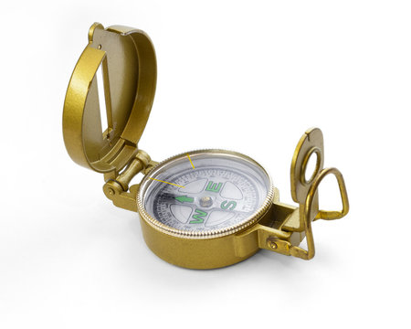 Golden Compass On White Background