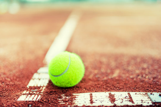 close-up of tennis ball on the court