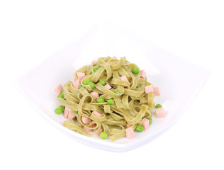 Pasta with mushrooms and french bean.